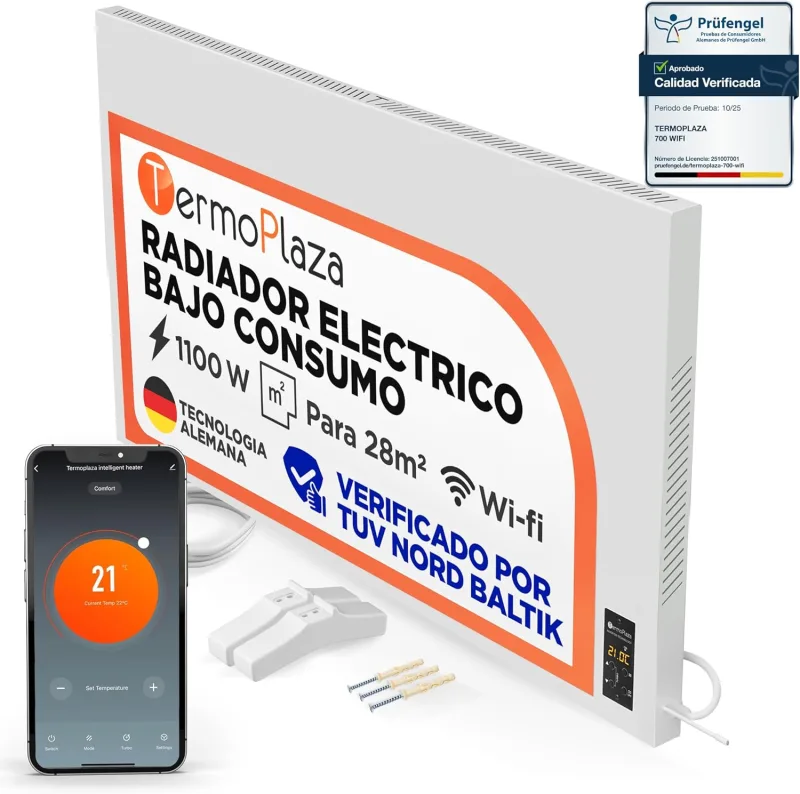 WiFi Electric Radiator Low Consumption 1100 Watts up to 28 m2 | Infrared Heating - Electric Convector Low Consumption - Heater Low Consumption Electric Heating Panels Wall Heaters