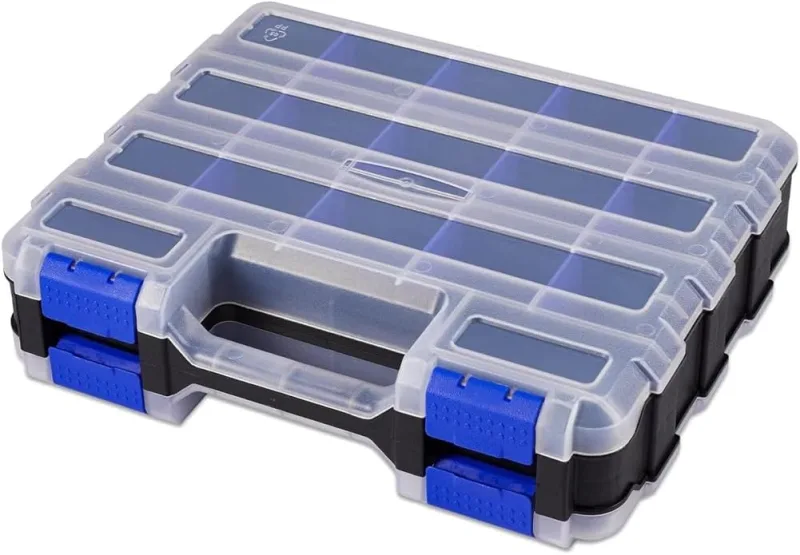 Caja Organizadora de Herramientas de Doble Cara con Divisores de Plástico Extraíbles para Tornillos, Tuercas, Clavos y Pernos.