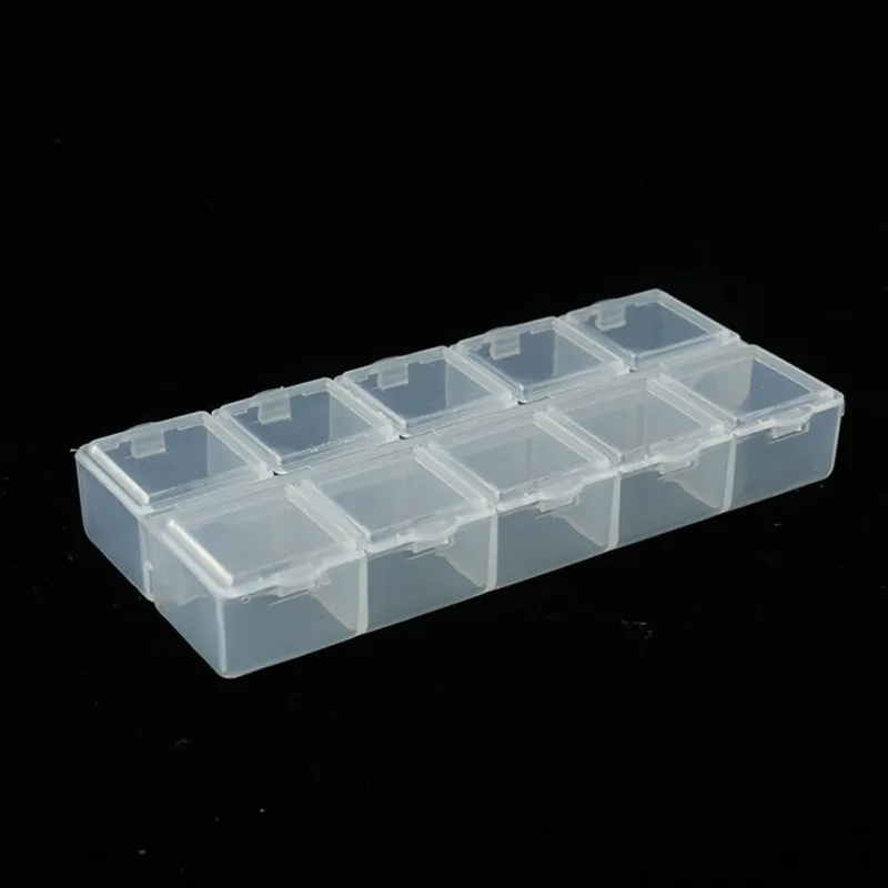 Caja organizadora de 10 rejillas para tornillos, joyas y suministros de manualidades, plástico con tapa transparente para una fácil inspección (blanco)