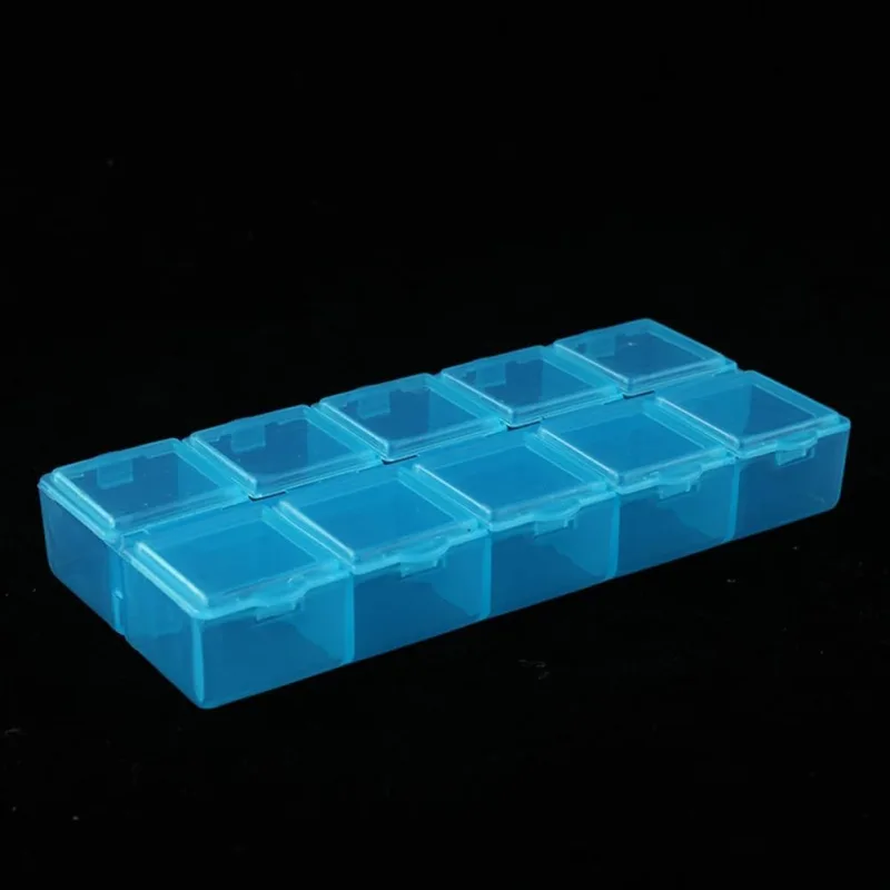 Caja organizadora de 10 rejillas para tornillos, joyas y suministros de manualidades, plástico con tapa transparente para una fácil inspección (azul)