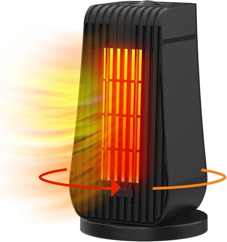 Qoosea Electric Heater Heater Low Consumption 1200W Electric Radiator Low Consumption Air Bath 3 Settings Heat Mode Overheating Protection for Office Home (Black)