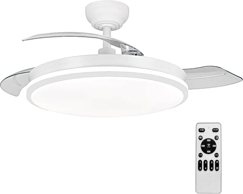 Ceiling Fan with Light with Remote Control 3 Blades, DC Motor 30W+42W LED Light, Timer, 6 Speeds, Retractable Blades, 3 Light Temperatures, Quiet Summer-Winter Function (Pure White, 50 cm)