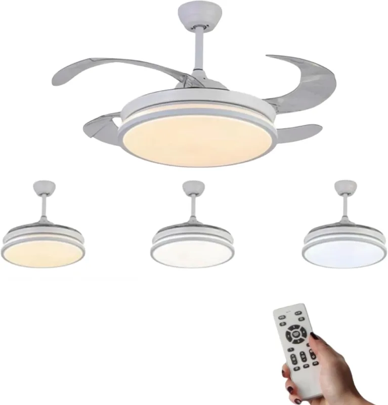 Mi Ko Mi Ka Ceiling Fan 36W White Light with Remote Control - Efficient and Quiet DC Motor, 3 Tones, Folding Blades, 6 Speeds, Remote Control (8831)