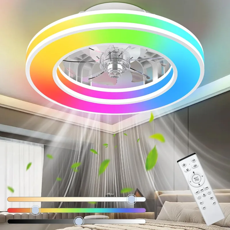Ceiling Fan with Light 41.5 cm, Ceiling Fans 25 W Quiet, Dimmable 3000K-6500K-RGB, 6 Wind Speed with Remote Control, Timer, Light Memory, Reversible Fan
