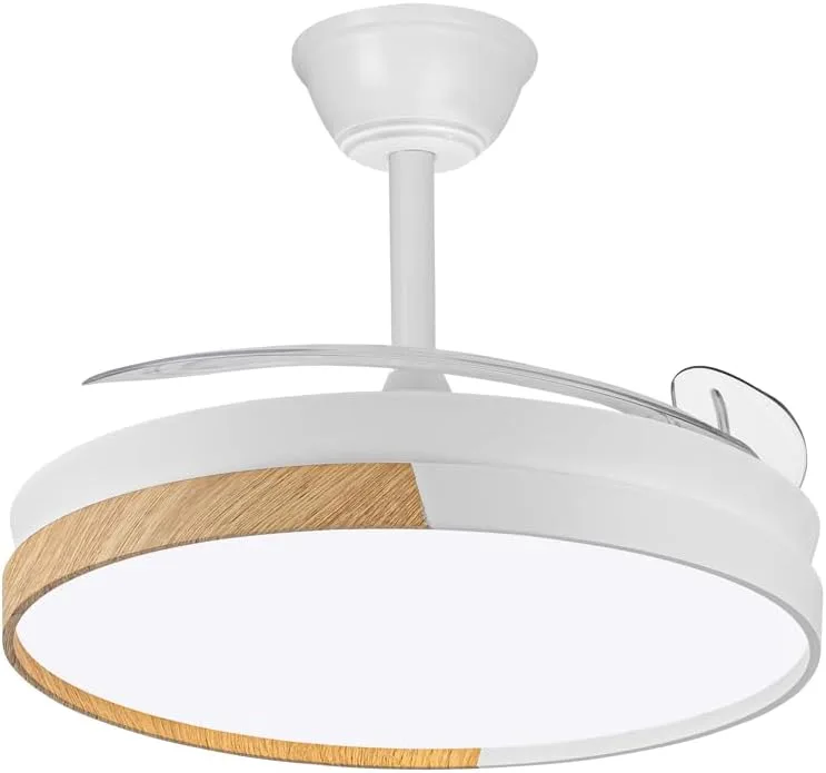 wonderlamp - Ceiling fan with retractable blades, Ceiling fan with LED light Arpino White+CCT Wood 3000-4000-6000K, Dimmable 45W, Silent