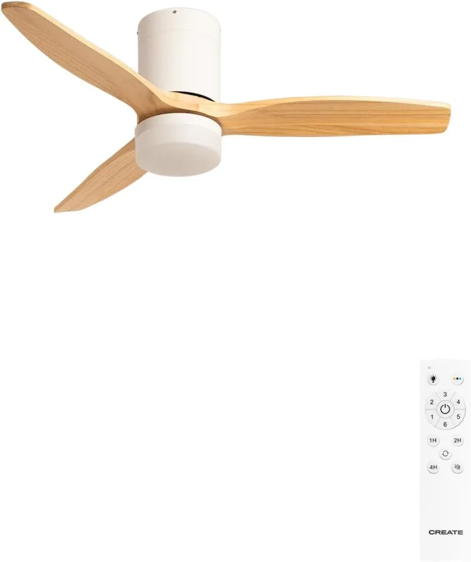 CREATE / WINDCALM S/ABS ceiling fan with white light wood effect blades with remote control/40W, silent, Ø112 cm, 6 speeds, 3 light temperatures, timer, summer-winter function