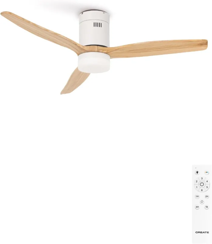 CREATE / WINDCALM/ABS ceiling fan with white light wood effect blades and control/40W, silent, Ø132 cm, 6 speeds, 3 light temperatures, timer, summer-winter function