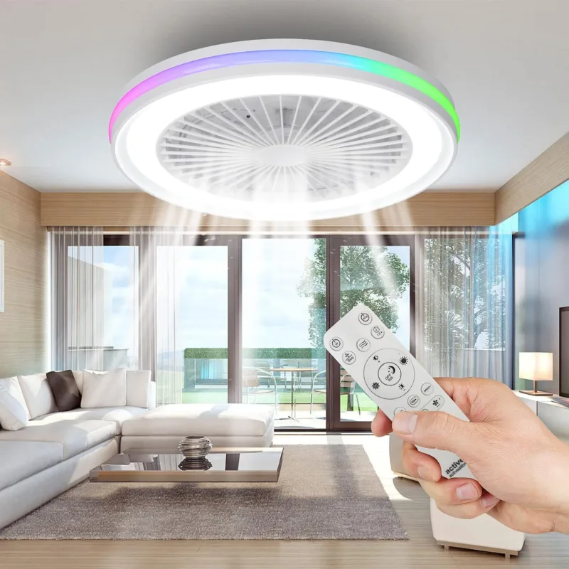 Ceiling Fan with Light, DC Motor 20W LED 40W, RGB 3000K-6500K, Adjustable Wind Speed with Remote Control, Suitable for 10㎡-13㎡ Kitchen, Living Room, Bedroom, Ø47 cm
