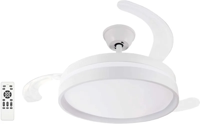 Ceiling Fan DC White 107 cm with Dimmable LED Light 3000-6500K – 6 Speeds, Quiet and Low Consumption, 3 Retractable Blades, Remote Control, Timer, Summer-Winter Function