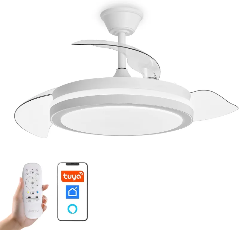 ESPARTAN - Ceiling fan with LED light | DC motor | ALEXA compatible | Retractable blades | 3 tones and 6 speeds (ESPARTAN)