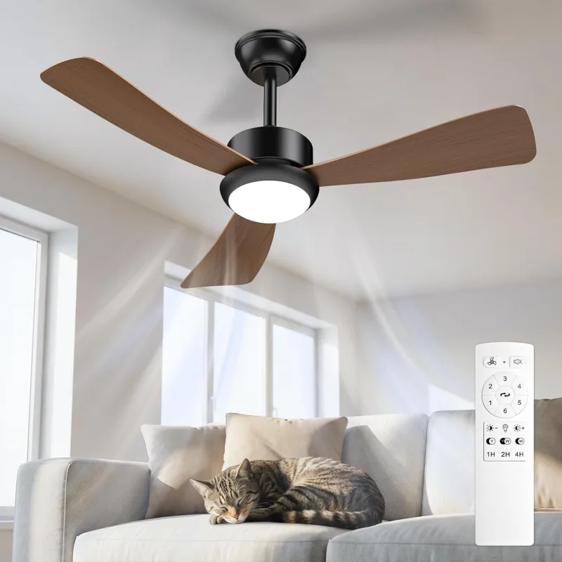 Airwit Ceiling Fan with Light 106 cm, Wood Effect Blades, Silent Ceiling Fan with Control, LED Dimmable with 3 Colour Temperatures, Reversible DC Motor, 6 Speeds for Bedroom Living Room