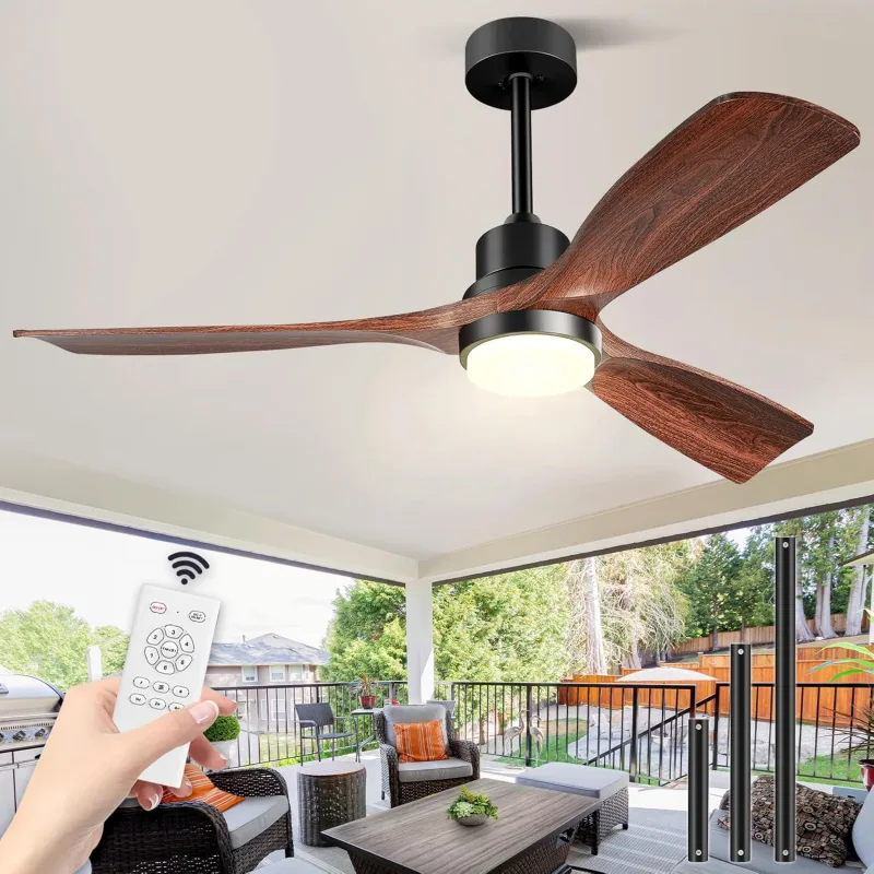 Ceiling Fan with Light and Remote Control, 52 Inch Wood Ceiling Fans with LED Light Lamp with DC Motor, 3 Blades, 6 Speed, Quiet, Timer, for Outdoor Bedroom Salt