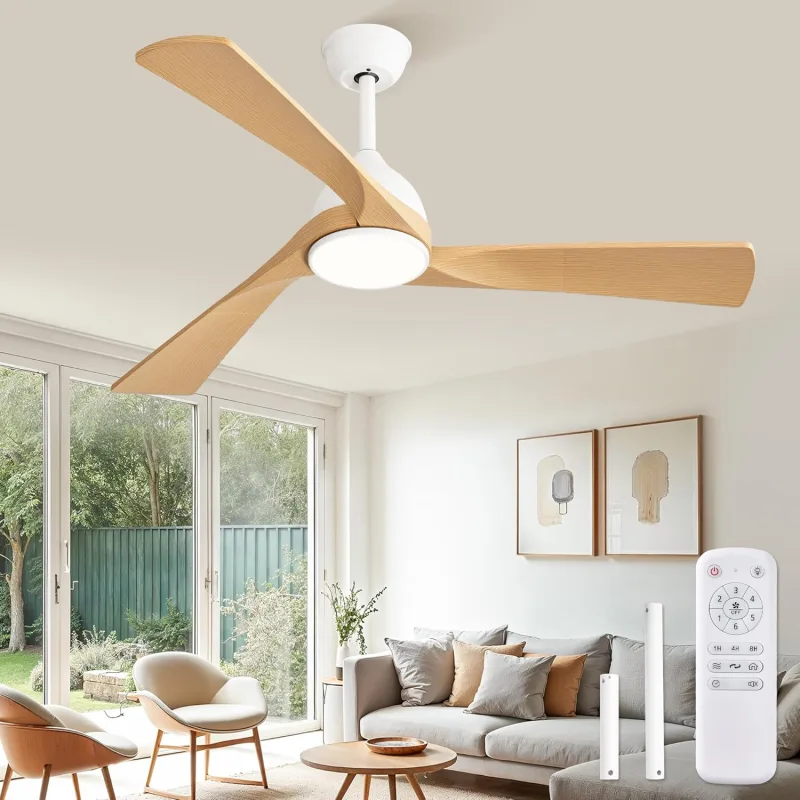 Ceiling Fan with Light and Remote Control, Ø132 cm, Silent DC Motor, 6 Speeds, 3 LED Color Temperatures (3000K/4000K/6000K), Summer/Winter Modes, 1/4/8 Hour Timer (ABS)