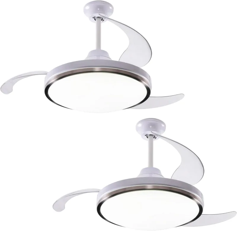 Well Home 2x Ceiling Fan with LED Light Ø53x30cm – Retractable Blades, Quiet, 6 Speeds, Remote Control and Dimmable Light 3 Tones