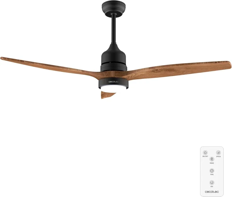 Cecotec Ventilador de Techo con Luz EnergySilence Aero 5275 DarkWood. 40W y 52" con motor DC, Mando a distancia, luz LED doble altura, Temporizador, modo winter-summer