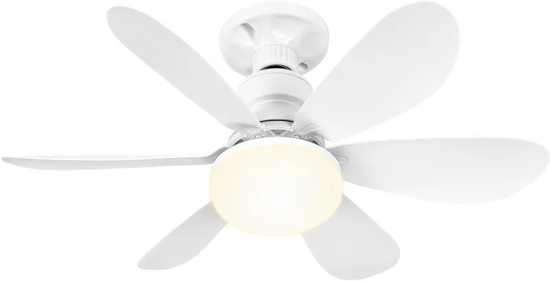 Ceiling Fan with Light and Remote Control, 52 cm Small Ceiling Fan Lamp with Silent Fans, E27, Adjustable in Colours and Speeds Timer 6 Blades