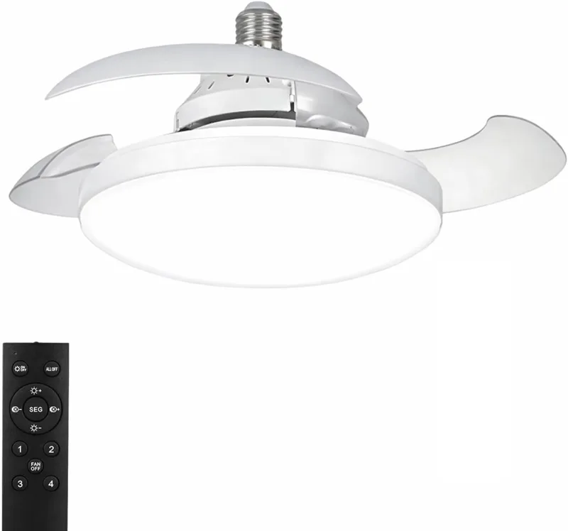 Mini Ceiling Fan with Light | 40CM, 33W, E27, Plastic | Folding Blades, Remote Control, Adjustable in Colour and Speed, Timer | Quiet and Modern, White