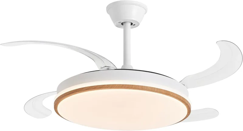 DUPI COSMOS Ceiling Fan with LED Light | Silent DC Motor | Summer and Winter Function | 6 Speeds | Programmable | Retractable Blades | Remote Control | White-Taupe