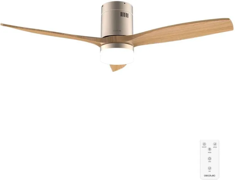 Cecotec EnergySilence Aero 5600 Classic Gold&LightWood Ceiling Fan with Light and Remote Control 52 Inch DC Motor 40 W, 3 Blades, LED Light, Timer, 6 Speeds, Winter/Summer Mode