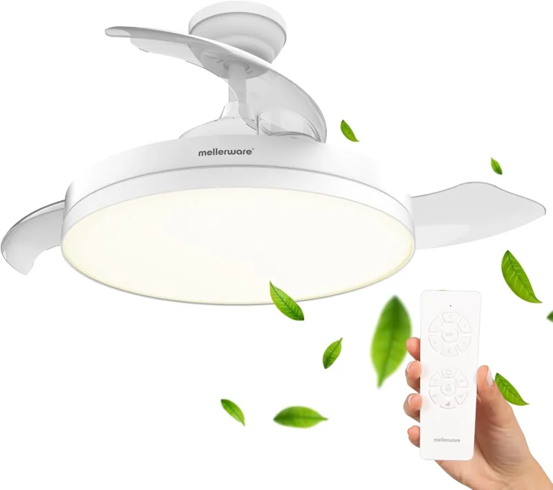 Mellerware - Brizy 40 W folding retractable ceiling fan | 6 speeds | 3 blades | Ø 106 cm | ultra quiet DC motor | timer | summer winter function | LED light