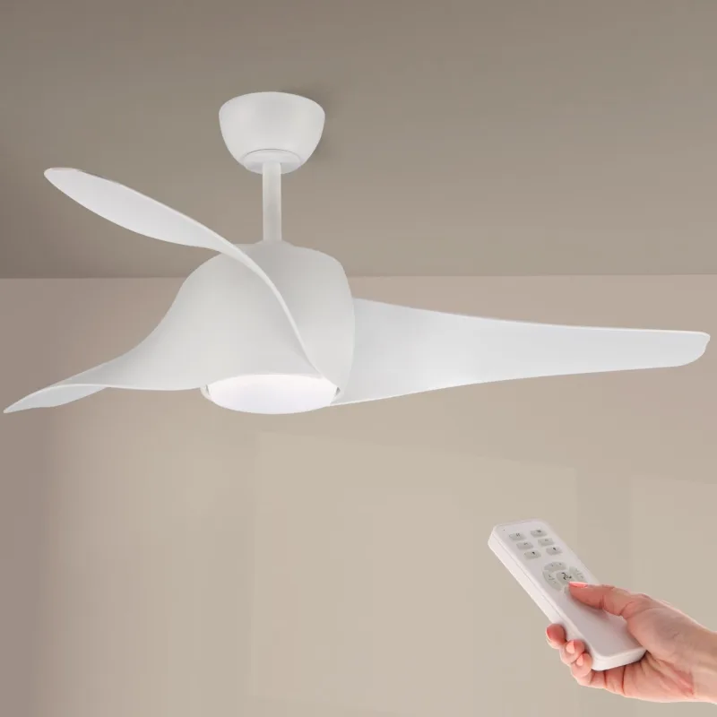 M mimotec - Ceiling fan with LED light Fanton White with light and remote control, low consumption, DC motor, 8 speeds, silent, 3 blades, winter-summer mode, LM8080
