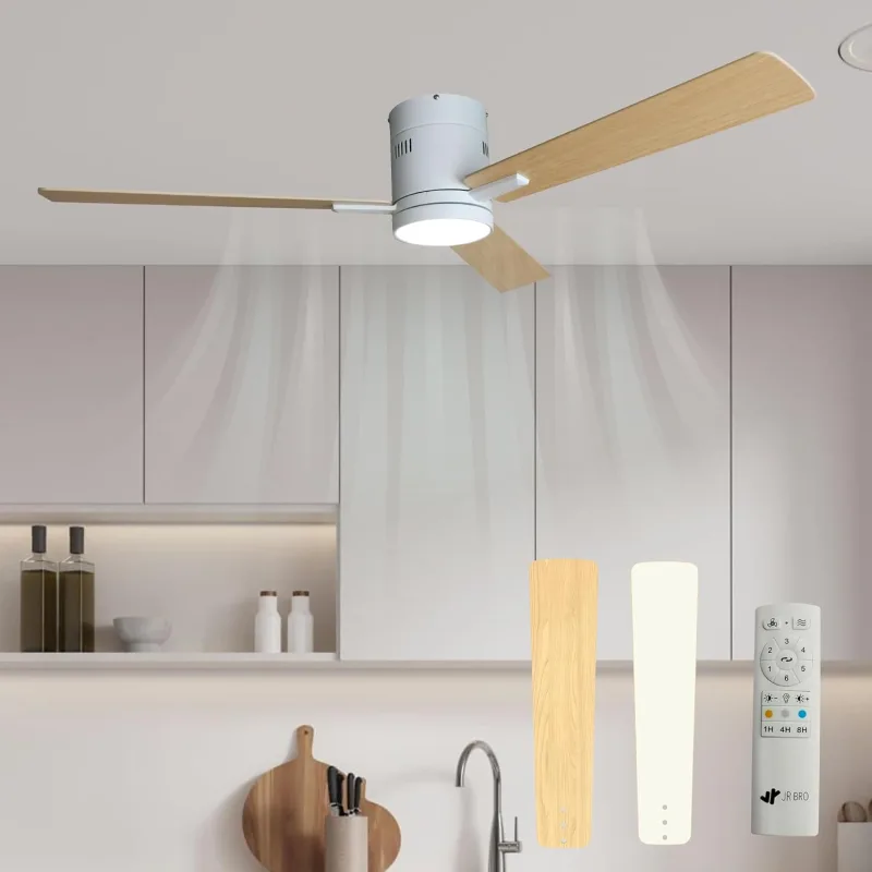 Ceiling Fan with Light and Remote Control, LED with 3 Colours, Dimmable Lighting, 35 W, Quiet, Ø132 cm, 6 Speeds, Timer, Summer/Winter Mode, DC Motor, for Bedroom and Living Room