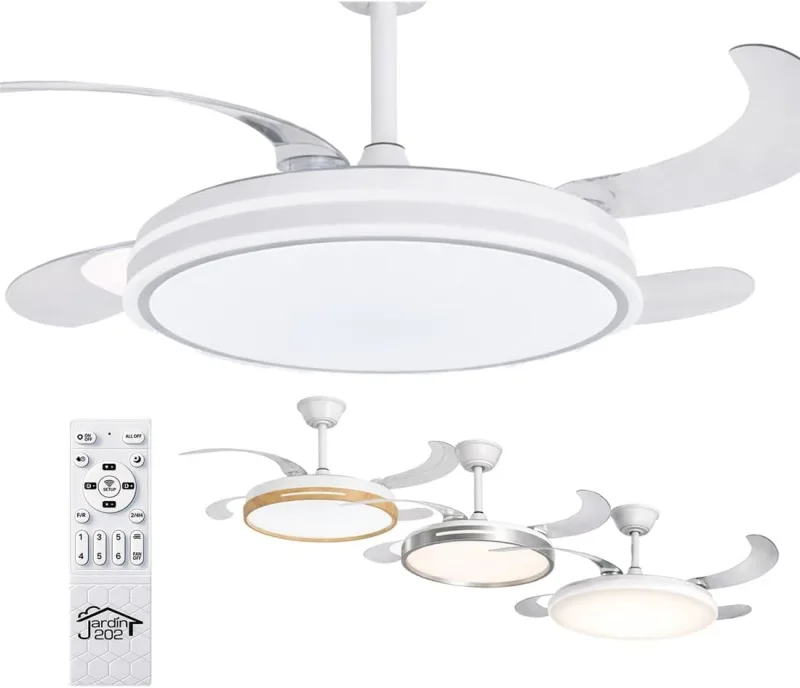 Jardin202 - LED Ceiling Fan with 4 Blades 3500-4000-6500K Timer, 6 Speeds, Retractable Blades | Rate (White)