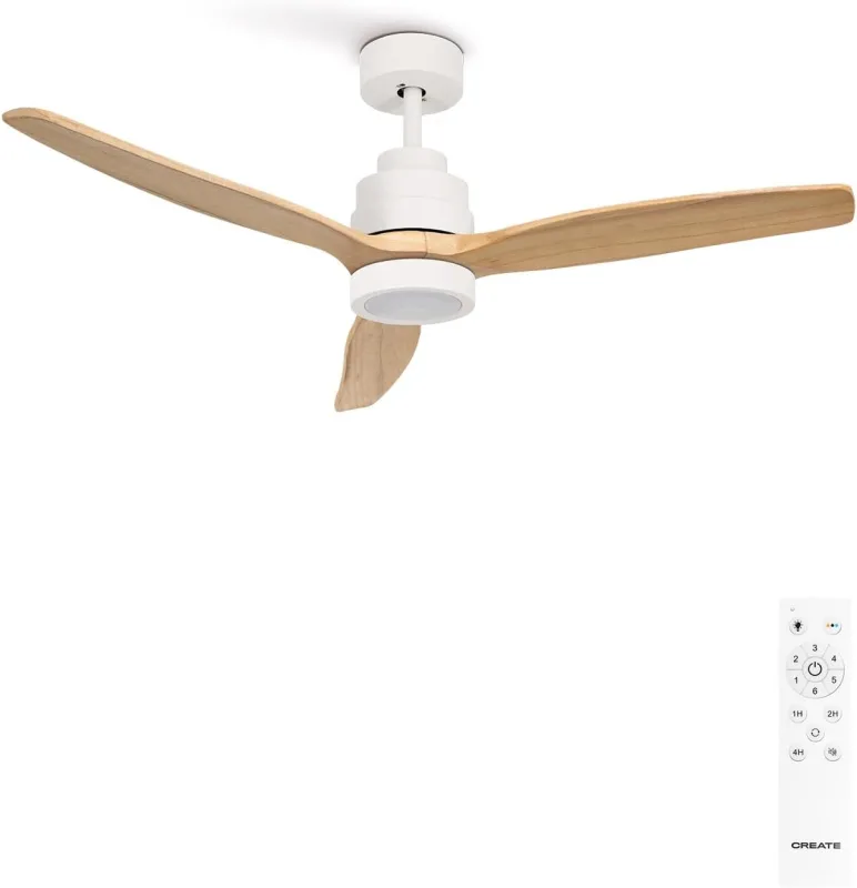 CREATE / WINDSTYLANCE NATURAL WOOD/Ceiling fan with white light natural wood blades with control / 40W. Silent. Ø132 cm. 6 speeds. timer. summer-winter. double height. DC motor