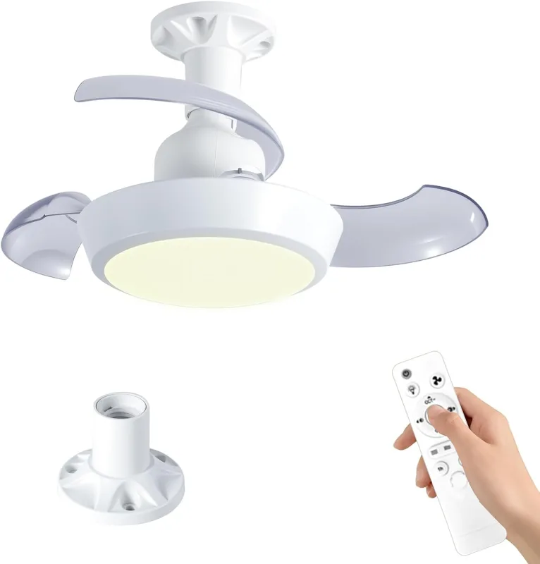 Ceiling Fan with Light and Remote Control, 42 cm Mini Lamp Ceiling Fan Silent E27, LED Light 33 W Dimmable 3 Tones, 3 Speeds and Timer, for Bedroom and Kitchen