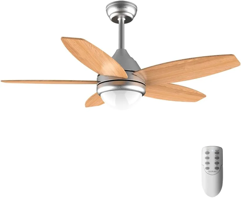 Cecotec EnergySilence Aero 495 Ceiling Fan with Light, 55 W, Diameter 42" with 5 Reversible Blades, LED Light, Remote Control, Timer up to 8h, 3 Speeds