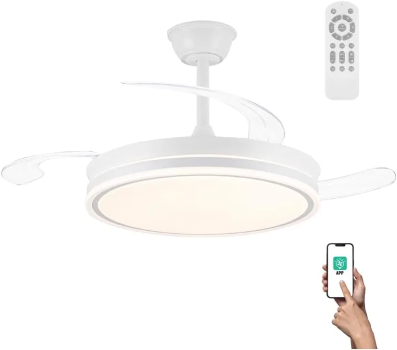 wonderlamp Miso Evo White 72W Folding Blade LED Fan with Ignition Memory, APP, CCT Remote Control 3000-4000-6000K, Dimmable Intensity, Silent