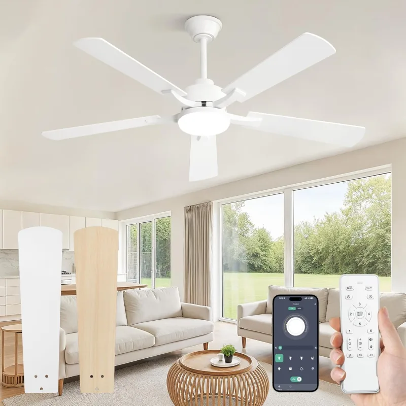 ZMISHIBO Silent Ceiling Fan, Ø132 cm Ceiling Fan with Light Control by Remote Control/APP,6 Speeds,3 Color Temperatures,Reversible DC Motor, Adjustable Brightness from 10% to 100%