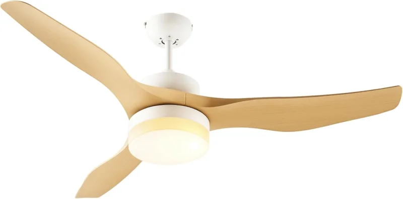 HOMCOM Ceiling Fan with LED Light DC Motor 20.5W with Remote Control Adjustable 3 Levels 3 Reversible Blades 6 Speeds and Timer Ø132x40 cm Natural