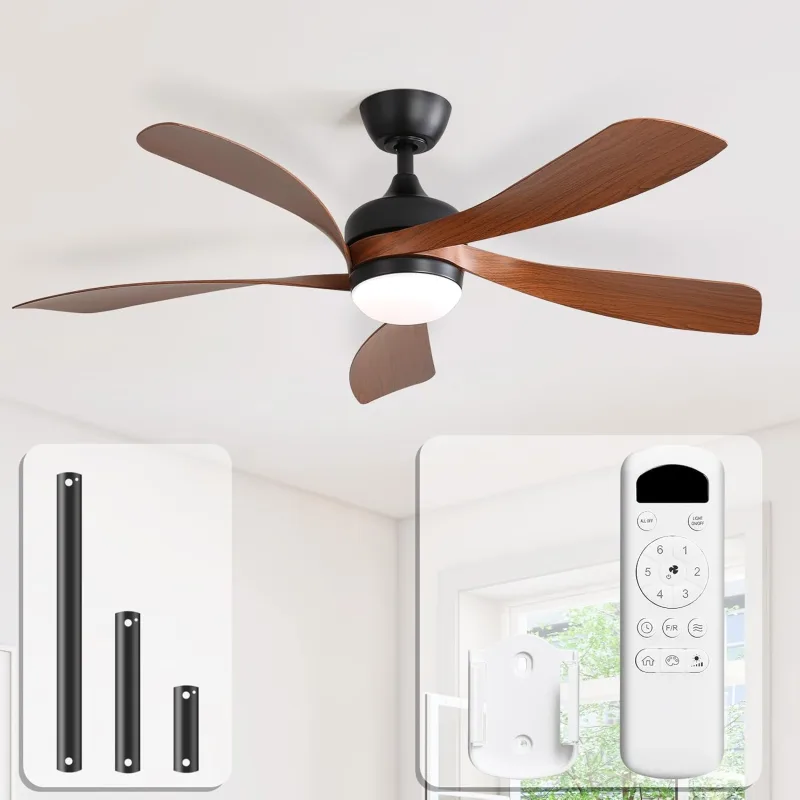 Sofucor 132 cm Ceiling Fan with LED Light, 6 Speeds, Control, Timer, DC Motor, Silent Ceiling Fan with Lamp for Bedroom Living Room