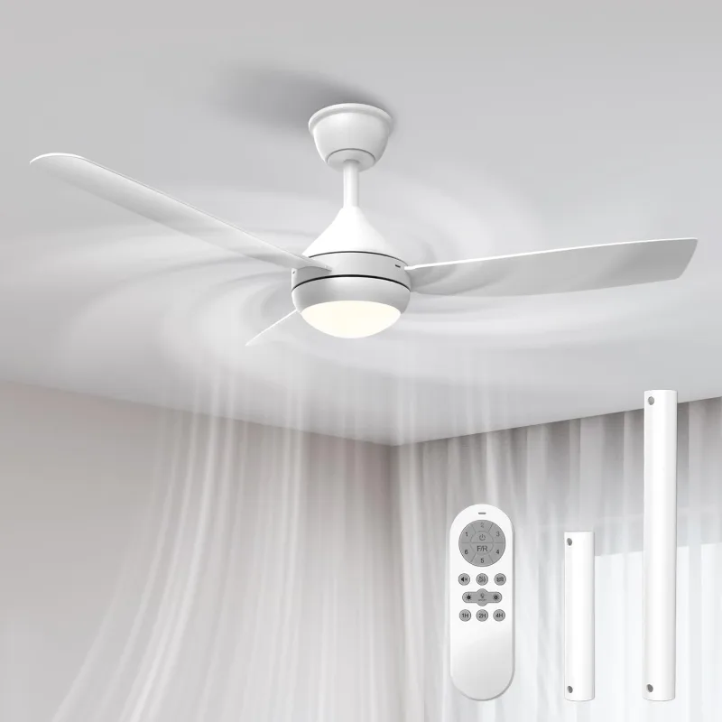 Airwit Ceiling Fan 106 cm with Adjustable LED Light, 3 Snap-on Blades, Silent Ceiling Fan with Remote Control for Bedroom, Living Room, Kitchen, 6 Speeds, Quick Installation, White