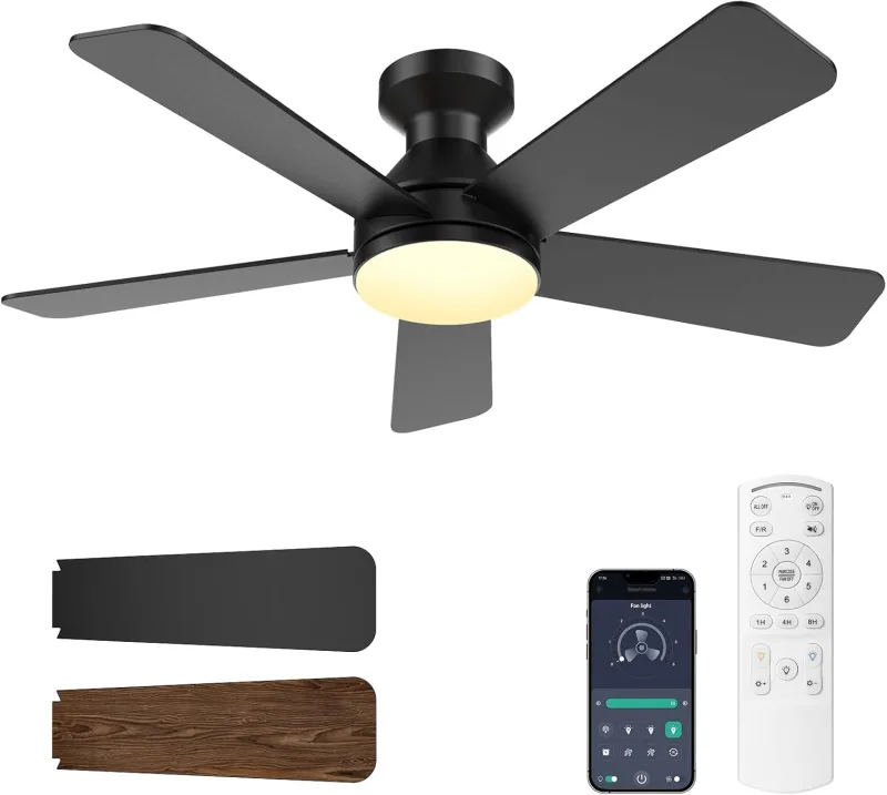 Ceiling Fan with Light and Remote Control, 52" Silent Ceiling Fan Lamp with App, DC Motor, 36W Dimmable LED Light, 6 Speed, Reversible for Bedroom and Living Room