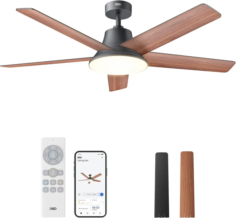 Dreo 52 Inch Smart Ceiling Fan with Dimmable LED Light, 12 Speed, 3 Modes, 12H Timer, Quiet DC Motor, Remote Control/APP/Alexa, Indoor Black