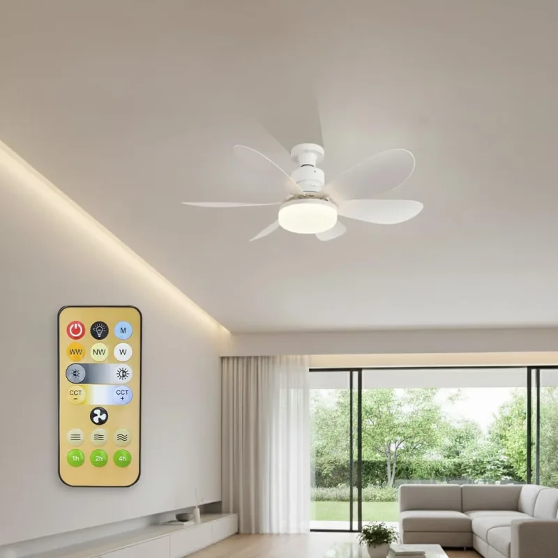 LED ATOMANT Ceiling Fan with LED Light and Remote Control, 40 W Ø52 cm E27, Quiet, Adjustable in 3 Colours and Speeds, Timer, 6 Blades