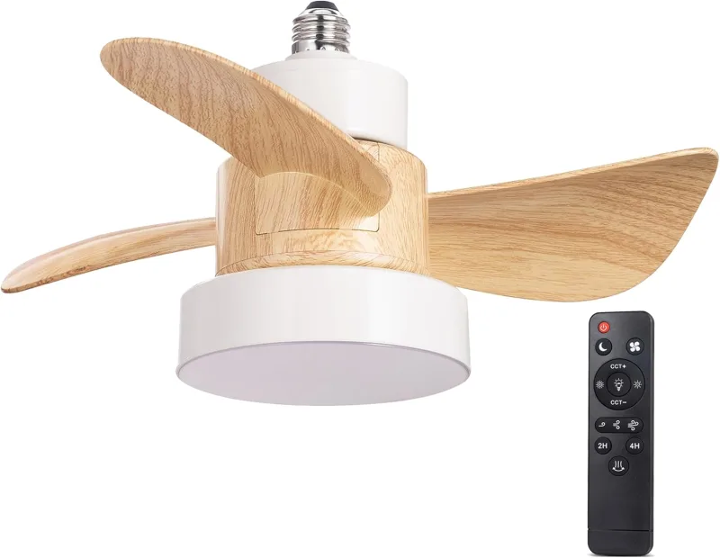 wonderlamp Bulb with LED Blades Debu E27, Fan Bulb 3 CCT, Dimmable Intensity 15W, Silent, White+Wood