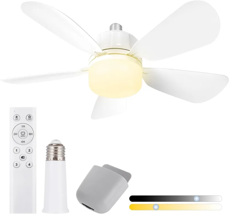 Gliztech 50 cm Ceiling Fan with Light and Extender Adapter E27 Lights and Remote Control, Ceiling Fan with LED Light for Bathroom, Kitchen, Bedroom and Garage, 1 Pack