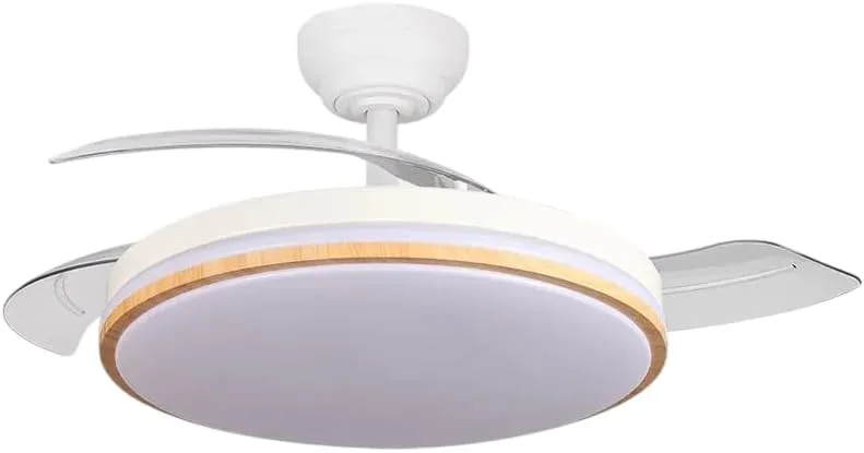 ABRILA - DC Lightning Fan 60W White/Beech | 3 Folding Blades | Integrated LED | Remote Control | Dimmable | Timer | 36x48/107cm