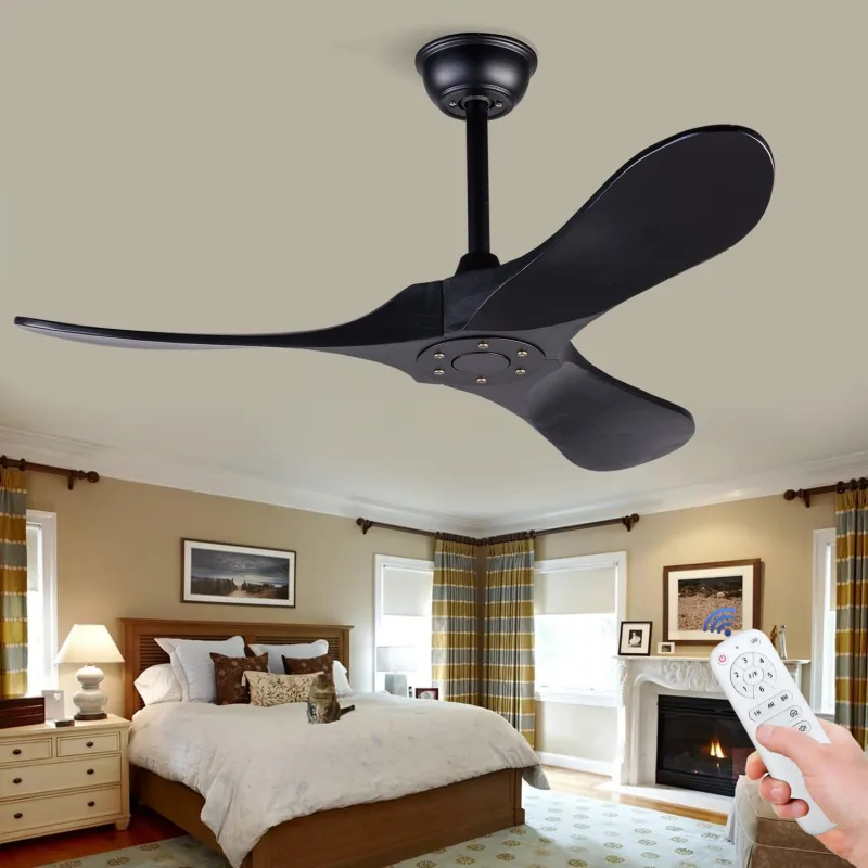 BOJUE Black Wood Ceiling Fan 106cm Without Light with Remote Control 3 Silent Blades for Indoor and Outdoor Patio Living Room Bedroom Office