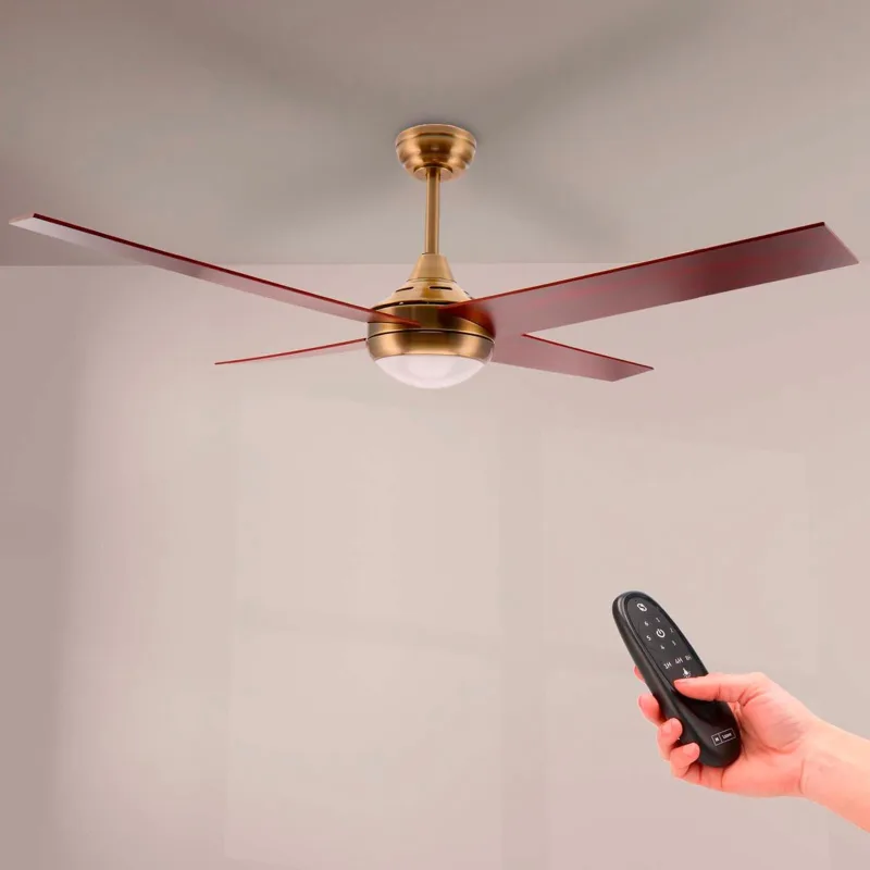 M Mimotec – Ceiling Fan with LED Light Easymal Leather/Walnut 55W, Remote Control, Low Consumption, DC Motor 27W+LED Light 18W, 6 Speeds, Quiet, 4 Blades, Winter and Summer, Timer.