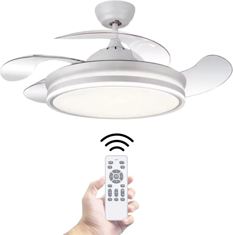 Ceiling Fan with LED Light 72W – Silent DC Motor – Retractable Blades – 6 Speeds, Warm, Day and Cold Light (3000K-6500K) – Timer – Ø109 cm, Remote Control Included