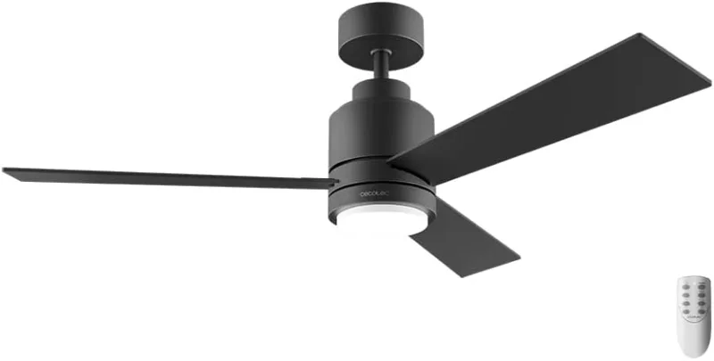 Cecotec EnergySilence Aero 4850 Style Black Ceiling Fan with Light, 30 W, Diameter 48 Inches with 3 Blades, Remote Control, DC Motor, 6 Speeds, Winter-Summer Mode and Natural Breeze