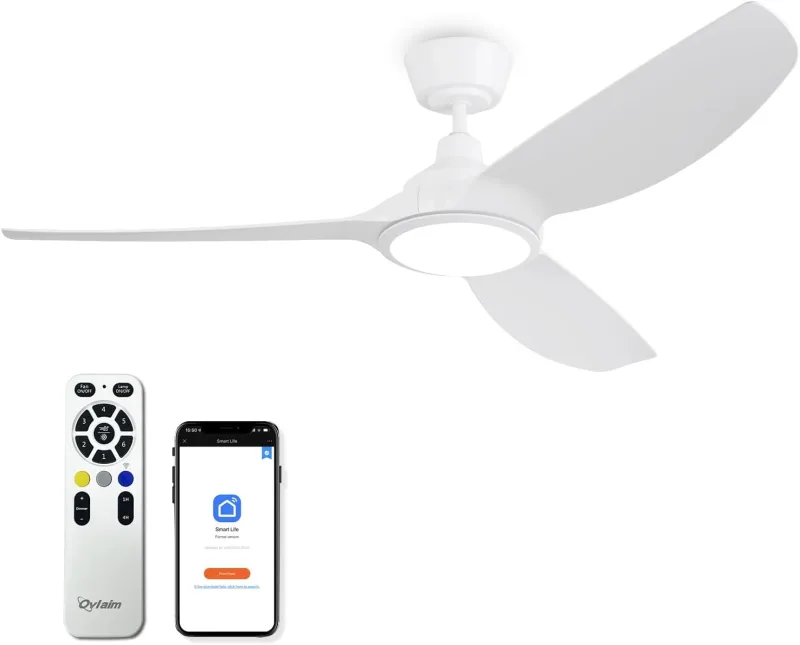 Ovlaim 52" White Smart Ceiling Fans with Lights and Remote Control, High Airflow Silent DC Motor, Modern 3 Blade Ceiling Fans for Bedroom