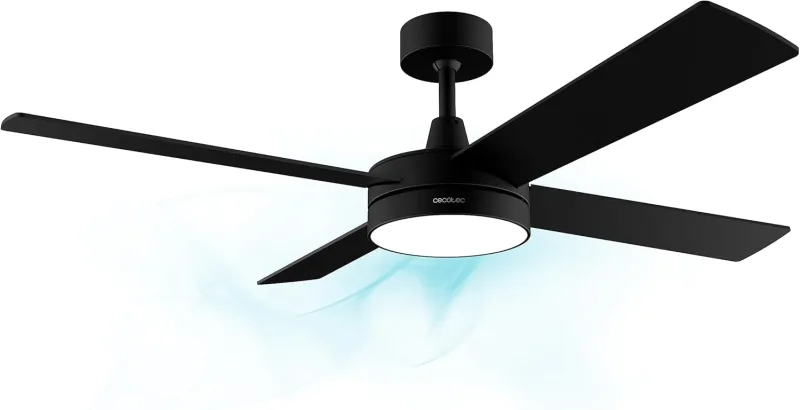 Cecotec Ceiling Fan with Remote Control, Timer and LED Light EnergySilence Aero 5200 Line Ceiling Fan, 60 W, Copper Motor, 52 Inches, 4 Blades, 3 Speeds, Winter Function (Black)