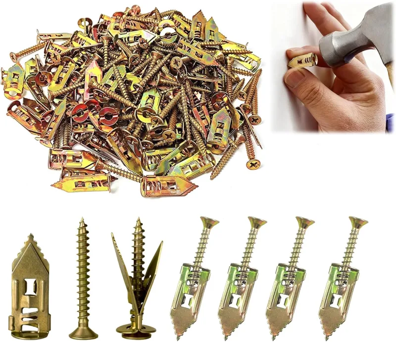 100 Pcs Self Drilling Drywall Anchors with Self Drilling Screws for Wall Anchor, Hollow Carbon Steel, No Drilling or Holes in the Wall