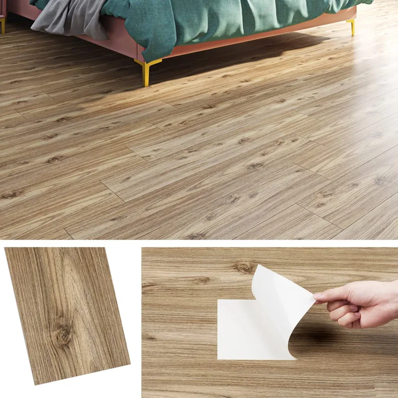 Livelynine Vinyl Flooring Self Adhesive Waterproof 32 Tiles Vinyl for Flooring Self Adhesive Kitchen 90 x 15 cm Vinyl Flooring Wood Living Room Bathroom Flooring Laminate Wood Bedroom Wallpaper Oak