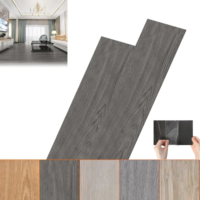 PVC Flooring Self-Adhesive Vinyl Laminate with Click Wood Effect (Dark Grey, 2.5 m², 18 Units)